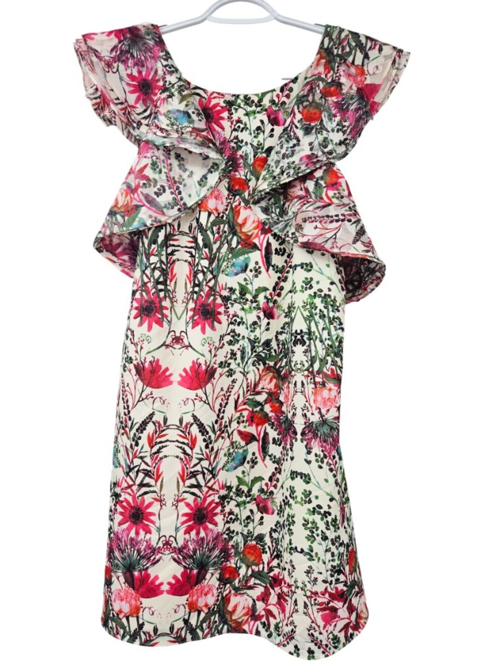 Belle Badgley Mischka Alex Floral Shift Dress Women's Size 2 Ruffle Preppy Party - Picture 3 of 15